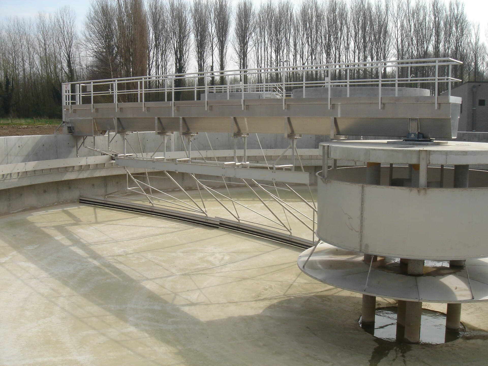 Circular secondary clarifier at a wastewater treatment plant